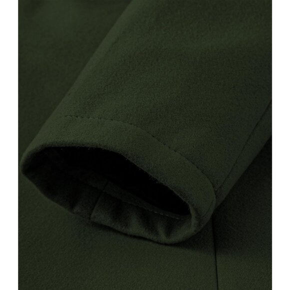Men's Green Classic Wool Blend Single-Breasted Trench Coat Mid-Length Overcoat - Picture 6 of 6